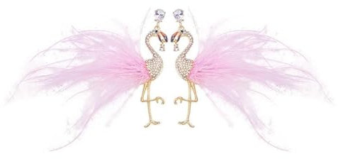 Rosa Feder Flamingo Statement Ohrringe Zirkonia Großer Vogel Boho Haken Ohrringe Creolen Modeschmuck Geschenke für Damen Mädchen