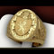 CUSIOALQQ Vintage Löwe Schild Badge Ring - 18K Gelbgold Vergoldet 925 Sterling Silber Hip Hop Gravur Muster Krone Siegelring - Punk Stil Gothic Totem Amulett