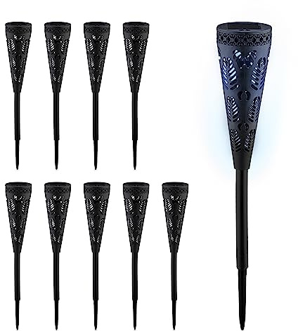 Relaxdays Solarlampen Set, Fackel-Design, Gartenbeleuchtung mit Lichteffekt, H x D: 41 x 7 cm, mit Erdspieß, schwarz