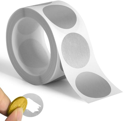 300 Stück Rubbelaufkleber, 2,5 cm runde Kreise Rubbel-Etiketten, selbstklebende Rubbelkarten für Lottoscheine DIY, Tombola-Karte, Kreation, Silber