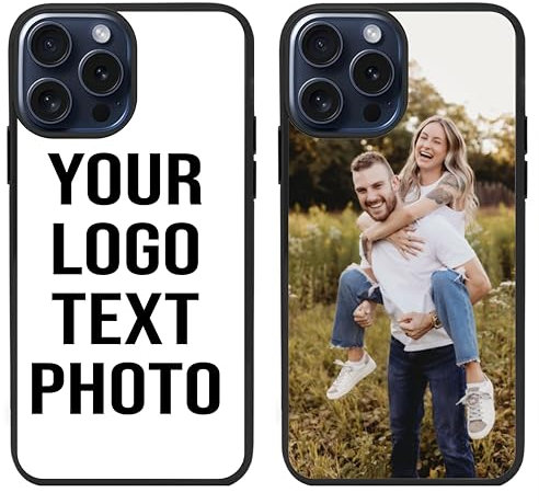 EKAM Personalised Phone Case For Apple iPhone 15 Pro Max, Personalised Image/Picture/Photo Custom Design PC + Soft TPU Rubber Phone Case for iPhone 15 Pro Max - 6.7 Inch Black