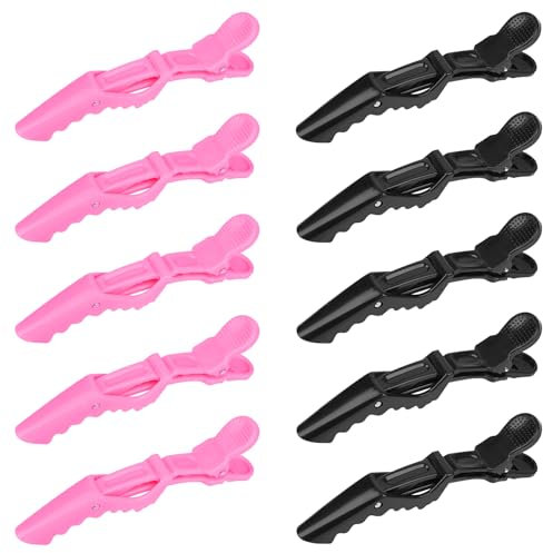 Pinzas Pelo Peluqueria 10 Piezas de Pinzas Cocodrilo Pelo, Pinzas Peluqueria Profesional con Mango Antideslizante y Dientes Anchos Pinza De Pelo De Alligator para Marcar, Peinar, Planchar el Pelo