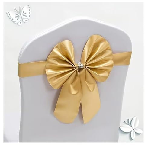 Bandeau de Chaise Noeuds de Chaise Rubans Extensibles, Champagne Couleur/Or Rose Noeuds Rubans Noeuds de Mariage pour Décoration de Fête de Mariage, Hôtel, Evénement Housse de Chaise ( Color : H1 , Si