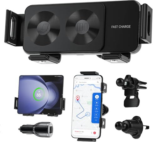 Olycism 15W Dual Coils QC 3.0 Fast Wireless Charger Auto Handyhalterung Mit Ladefunktion für Z Fold/Flip 5/4/3 Kann Automatisch Rotieren Autohalterung Qi-Kabellose Kfz-Ladegeräte für Lüftungsschlitze