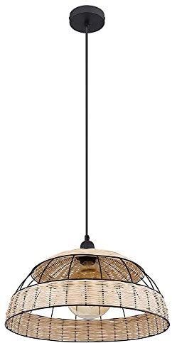 Globo Hängeleuchte Rattan Boho Esstischleuchte Pendelleuchte Retro, Drahtgeflecht schwarz, Fernbedienung dimmbar, 1x RGB LED 8,5W 806Lm warmweiß, DxH 40 x 120 cm