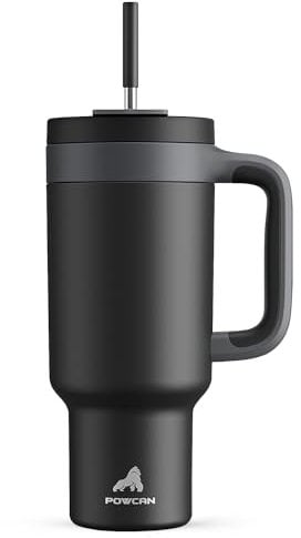 POWCAN 40 oz Tumbler with Handle, 2-in-1 Straw and Sip Lid, Leakproof, Dishwasher Safe, Insulated Stainless Steel Travel Coffee Mug, Keeps Cold for 34 Hours, Fits in Car Cup Holder (Midnight)