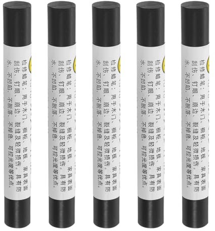 sourcing map Furniture Repair Crayons, 5Pcs - Wood Wax Filler Stick, Furniture Markers Touch Up - for Scratches Holes Tables Desks Wooden Floors Cover Ups, Black
