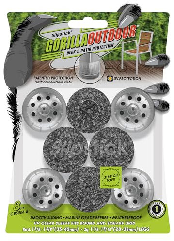 Slipstick GorillaOutdoor Berber Furniture Feet Pads with Clear Sleeve Sock (4 Pack) Outdoor Furniture Sliders for Round & Square Legs, Large