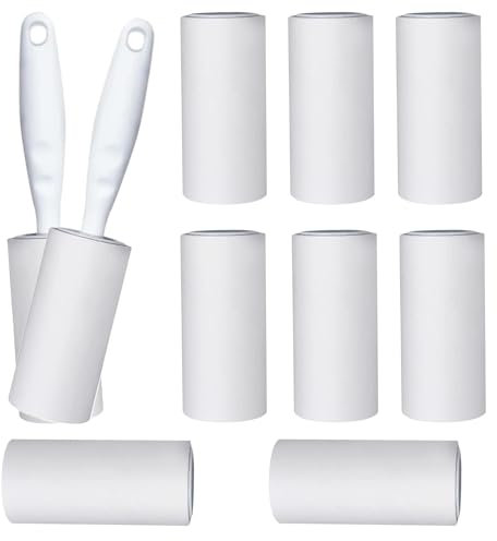Rouleau Pelucheux Collant 10 Rouleaux de 60 Feuilles + 2 Dérouleurs, Rouleaux de Rechange pour Vêtements, Brosse Pelucheuse pour Vêtements, pour Canapé, Lit