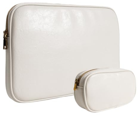 Yesmornsis PU-Leder Gepolsterte Laptoptasche 13 Zoll Kompatibel mit 2024 MacBook Air 13,6 A3113 M3 A2681, Neuem MacBook Pro 13 M2 A2686 mit Ladetasche Farbe Weiß