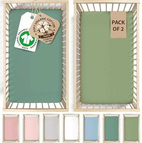 Bunnyjik GOTS Organic 2 x Wiegen-Spannbettlaken 90x40cm Doppelte Dicke | Wiegenlaken | Kinderwagenlaken, 100% natürliche Baumwolle für Wiegen 90x40 cm