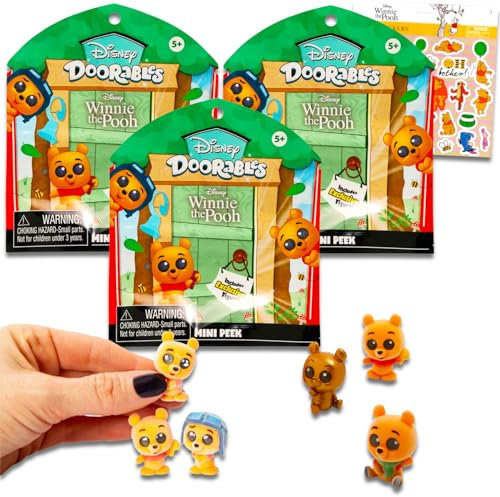 Winnie The Pooh Doorables Blind Bags - Bundle with 3 Winnie The Pooh Doorables Mini Figures for Kids, Adults Plus Stickers | Winnie The Pooh Doorables Figurines Mini Peek