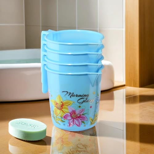 Kuber Industries (Pack of 4) Bath Mug (500 ML) Multipurpose Mug for Bathroom | Plastic Bathroom Mug | Reusable Bathing Mug | Mug for Toilet, Laundry | Mug for Washroom | Blue