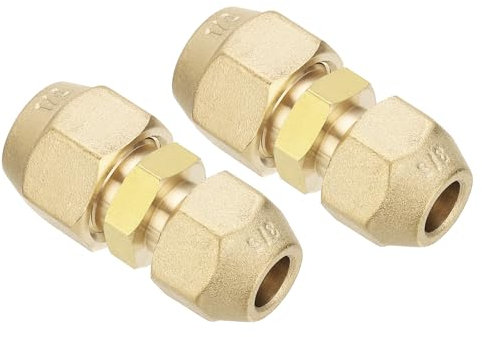 PATIKIL 3/8 a 1/2 Conector de Unión de Extensión de Tubería 2 Piezas Adaptadores de Acoplador de Tubería de Latón Sin Soldadura con 4 Tuercas de Compresión