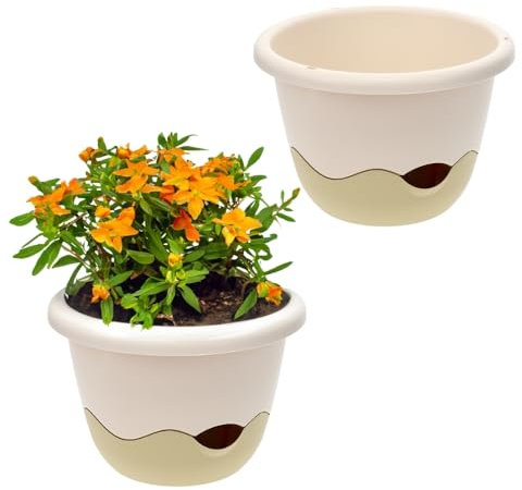 GarPet 2X Blumentopf zum hängen Outdoor mit Wasserspeicher Hängeampel Blumenampel Kette Hängeblumentopf 30 cm Elfenbein Außenbereich 30 x 30 x 19,5 cm