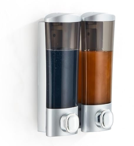 Modundry Shampoo und Conditioner Spender für Wandmontage, Duschseifenspender ohne Bohren, Seifenspender Dusch-Shampoo-Spender für Badezimmer,Hotel (300ML*2,Silber)