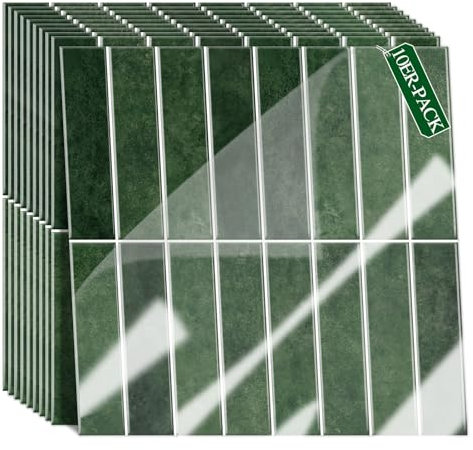 10 Piastrelle Backsplash Autoadesivo 3D, Paraschizzi Cucina Adesivo Verde, Mattonelle Adesive, Rivestimento Parete Adesivo, piastrelle bagno per Bagno, Cucina (A)