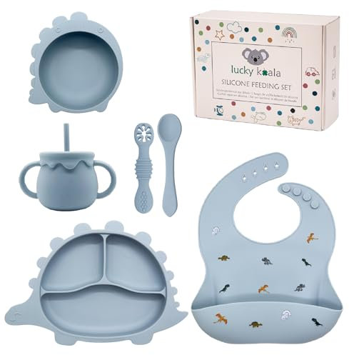 Lucky Koala® Set Pappa Svezzamento per Bambini in Silicone l Ciotola e Piatto con Ventosa, Bavaglino, Cucchiai per Neonato, Bicchiere I Grado Alimentare I Confezione Regalo l Senza BPA