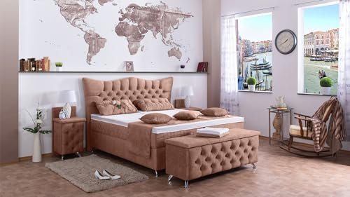 Boxspringbett Rixi 240x220, DS-Altrosa, 7-Zohnen Taschenfederkernmatratze, Ergoflex - Inklusive Aufbau - Deutscher Hersteller