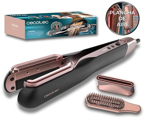 Cecotec Plancha de Pelo con Aire RitualCare Air Lisse 2in1 Black. 1000W, Seca y Alisa, Reduce el Daño por Altas Temperaturas, Motor Digital, 106000RPM, Ranura Alta Presión, Plasma, Cerámica, Queratina