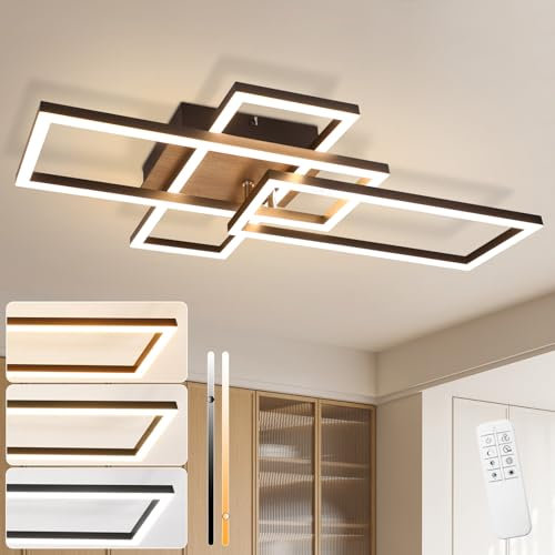 cliheet LED Deckenlampe Wohnzimmer Deckenleuchte - Wohnzimmerlampe Schlafzimmer Dimmbar 64CM Schwarz Holz Schlafzimmerlampe mit Fernbedienung Modern Design Rechteckig für Esszimmer Arbeitszimmer