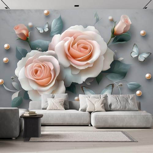 Fototapete 3d Effekt Abstrakte Rosa Rose 350×256cm Design Tapete Fototapeten, Blumen Seidenstoff Tapeten Wandtapete moderne Wand Schlafzimmer Wohnzimmer