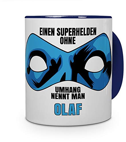 printplanet Tasse mit Namen Olaf - Motiv Superhelden ohne Umhang - Namenstasse, Kaffeebecher, Mug, Becher, Kaffeetasse - Farbe Blau