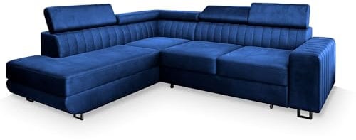 Masseno Ecksofa NOLA L-S mit Schlaffunktion L-Form, Sofa mit Bettkasten, Wohnzimmersofa, Couch, Soffa, Bettsofa, Couchgarnitur- Blau, Monolith 77
