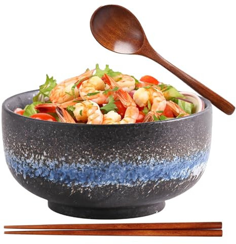 Ramen Bowl,Juego de tazón de ramen,Cuenco japonés de cerámica,Ramen Bowl con cuchara Palillos,Ramen Bowl,Tazones de sopa de porcelana,Ensaladeras