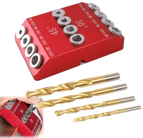 Holzdübel Bohrschablone Positionierer für 30°/45°/90° Mehrwinkelneigung und vertikale Bohrfunktionen 4 Größen, winkelverstellbarer Bohrführungen