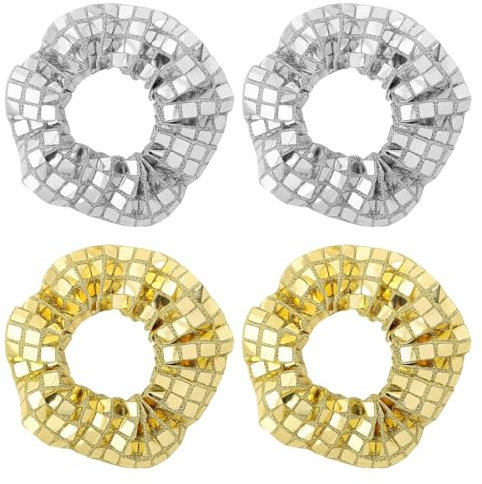 4 Stück Disco Paillette Haargummi Scrunchies Glitzer,Metallic Haarschmuck Elastische Haarbänder,Gold Pferdeschwanz Haargummis,Pailletten Haarschmuck für Geburtstag Karneval Mottoparty