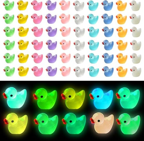 Shengruili 100 Stück Mini Harz Enten,Mini Leuchtend Enten,Mini Quietscheente,Mini Gummienten,Miniatur Enten für Aquarium Miniaturgarten Puppenhaus Topfdekorationen DIY-Zubehör Heimdekora