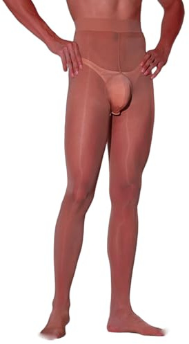 BESYFAY Herren Hoch Elastische 8 Den Öl Glänzend Nylon Strumpfhosen mit 5 Zehen Seidenstrümpfe mit Penishülle
