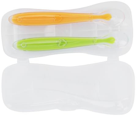 FDA Zugelassene Silikon -Babylöffel Set Schnell Wärmeabteilung für Babys über 4 Monate Alt mit Box (Gelb/Blau) (Gelb+grün)