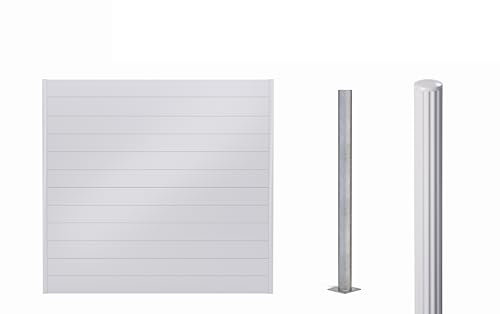 Alberts 501051 Zaunfeld-Set Palitio, zum Aufschrauben | Sichtschutzzaun in der Farbe weißaluminium RAL 9006 | Zaunlänge 4 m | Zaunhöhe 1,8 m | für Profilhöhe 150 mm