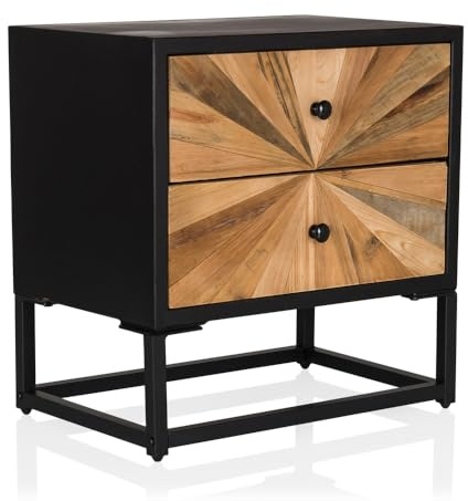 hjh LIVING Nachttisch mit Schubladen SANTJAGO Black Sun S Beistelltisch aus massivem Tannenholz, Nachtschrank für Schlafzimmer Wohnzimmer