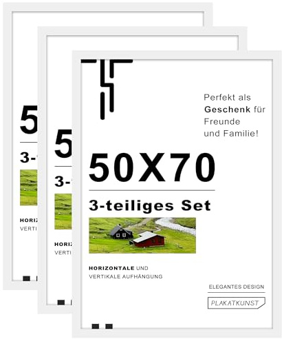 Tinkeps Bilderrahmen 50x70 cm Weiß 3er Pack, MDF | Bilderrahmen für Fotos, Poster, Kunstbilder, Wandmontage, Hoch- und Querformat, mit Acrylplatte, Zuhause, Büro, Galerie