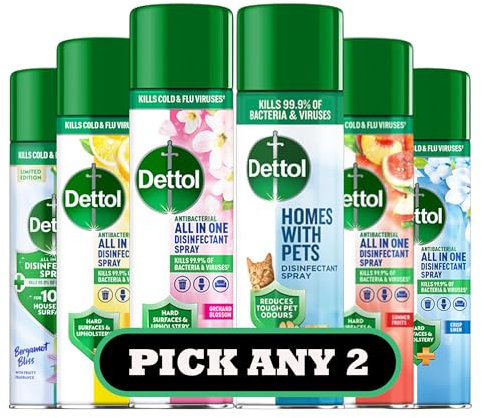 Dettol All-in-One Disinfectant Spray Bundle | Pick Any 2 Scents | Kills 99.9% of Bacteria & Viruses | Pet-Friendly | Antibacterial Surface Spray for Home & Office | 300ml Each