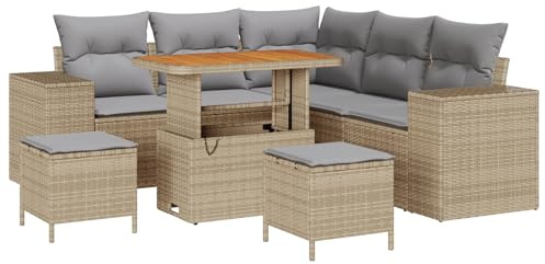 vidaXL 8-teiliges Outdoor-Sofa-Set in Beige mit Kissen. Stylisher Poly-Rattan-Rahmen, Bequeme Sitzplätze für Garten, Balkon oder Terrasse. Langlebiges und Elegantes Design für bis zu 5 Personen.