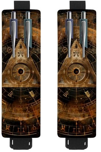 VAPOKF 2 Stück verstellbarer Gummiband-Stifthalter für Notizbuch, PU-Leder-Stifthalter, Stifteetui für Hardcover-Tagebücher, Bücher, Planer, Ordner, Tablets – Rost Bill Cipher Wheel Zodiac