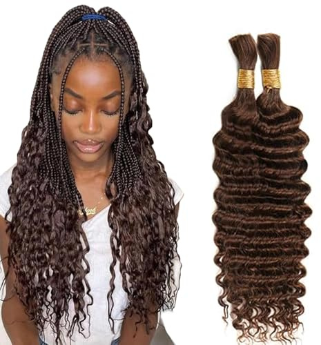 Lakaisa Deep Wave Bulk Human Braiding Hair Menschliches Flechthaar für Boho Zöpfe Total 100g 2 Bundles 16 16 Zoll Human Hair Extension Unprocessed No Weft #4 Chocolate Brown for Women