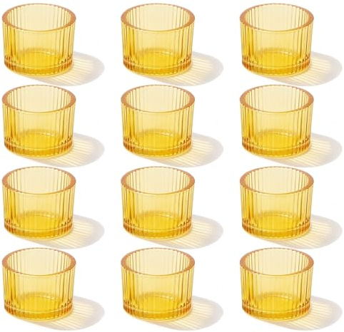 FUND AMLIGHT 12 Stück Goldene Teelichtgläser, Votivkerzenhalter aus Glas für Tischdekoration, Teelichter Glas für Hochzeit, Weihnachten & Heimdekoration, Teelichthalter Set für Kerzen Deko
