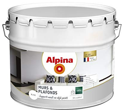 ALPINA Peinture pour Murs & Plafonds - Satin Blanc 10L 100m²