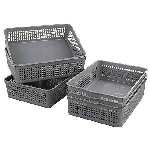 Nicesh A4 Size Plastic Basket, Desktop File Storage Organization Tray, Set of 6 (Grey)