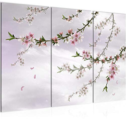 Runa Art Sakura Fiori Quadri Soggiorno Grande Fiori di Ciliegio Rosa Giappone 120 x 80 cm 3 Pezzi Decorazione Murale 020031c