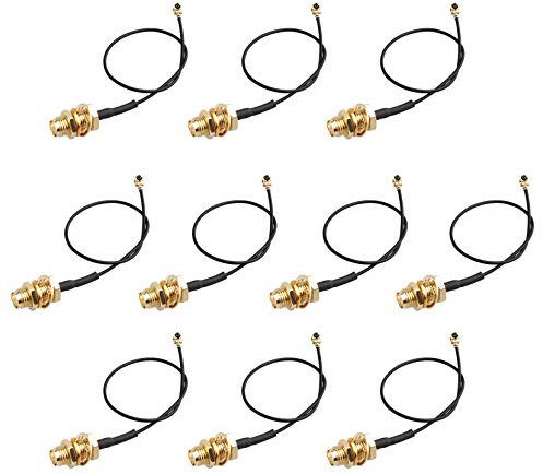 Jopto 10 Stück U.FL Mini PCI/IPX auf RP-SMA Stecker Pigtail Antennen WLAN Kabel, Schwarz, 15 cm Länge 1,13 für U.FL Antenne, Handfunk, MiNi PCI-E Karte