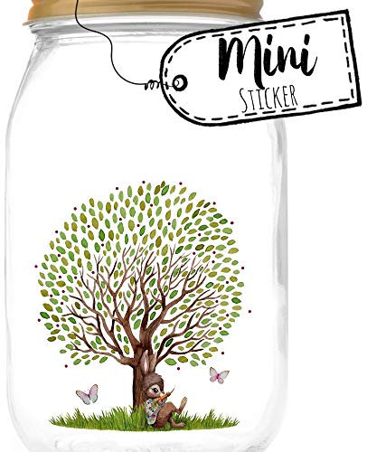 ilka parey wandtattoo-welt Mini Sticker Aufkleber Hase mit großen Baum & Schmetterlinge - wiederverwendbar - Frühling Deko Fensterbild Osterdeko Ostern bf26mini