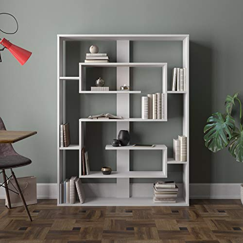 DECOROTIKA Esteban 5-Shelf Modern Geometric Bookcase Bookshelf Shelving Unit (White)