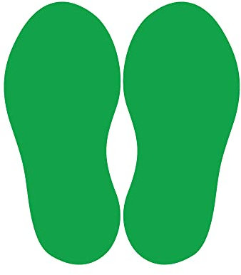 Bodenaufkleber Fußpaar zum Abstandhalten – selbtklebende Abstandshalter für den Fußboden mit Anti-Rutsch-Beschichtung (10 Paar Fußabdrücke | Fußgröße 250 x 100 mm | Verkehrsgrün)