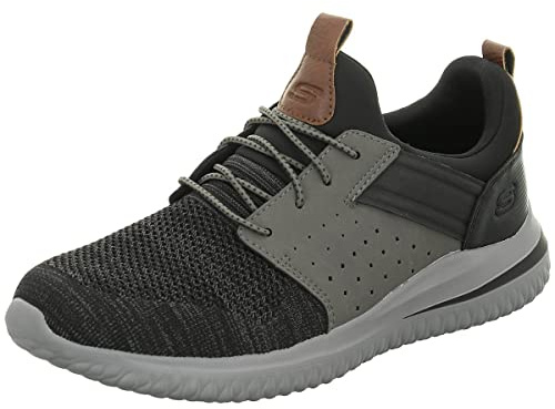 Skechers Herren Delson 3.0 Cicada Sneaker, Black Gray Knitted Mesh W Synthetic, 40 EU